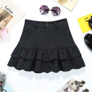 COD Girl Lotus Leaf Elastic Small Black Dress Casual Womens Clothing High Waist Skinny Spice Girl Cake Fluffy Dress 91392026 New Product