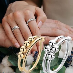 PrettySet Adjustable Opening Finger Ring Rotatable Bead Ring Anxiety Relief Ring Reduce Stress Jewerly Accessories Gift For Women Men