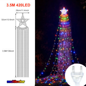 Solar LED Waterfall Lights Christmas Tree Decor Lights With Remote Control Outdoor Star String Lights