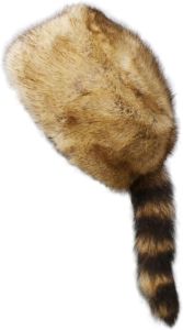 Faux Leather Raccoon Tail Hat  Men and Women  Artificial Brown Leather Hat with Tail Flat Top Winter Hat   Raccoon Tail