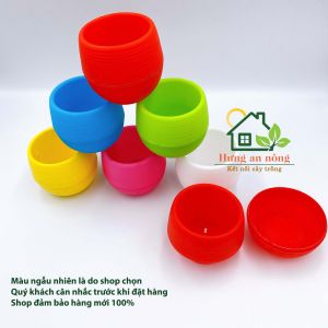 CTTMIN657 - chậu tròn thông minh 2 đáy trồng cây để bàn văn phòng không bị gỉ nước tiện di dời size 6.5x7cm