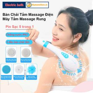 Bàn Chải Tắm Điện Chống Nước Cầm Tay Sạc Pin Với 5 Đầu Làm Sạch Da Tẩy Tế Bào Chết Mềm Mại Với Da Massage Nhẹ Nhàng