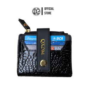 QXZ94 Dompet Wanita Croco Wallet Model Lipat Warna Hitam Glossy Slot Kartu Banyak Tempat Koin