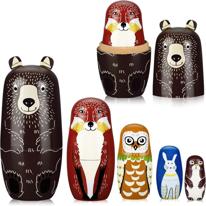 Wooden Bear Animals Matryoshka Russian Nesting Dolls Stacking