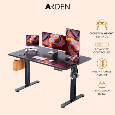 Arden FlexiLift Adjustable Table - Height Adjustable 120cm x 60cm Sturdy Steel Frame Premium Wood Finish Perfect for Home & Office