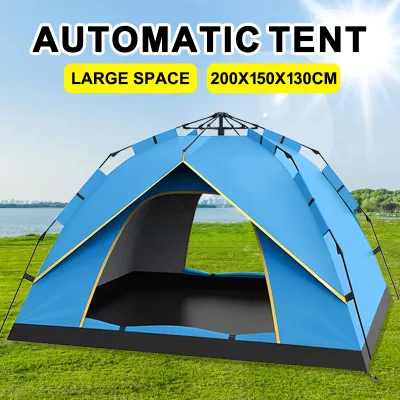 Waterproof Automatic Tent Outdoor Camping Tent Two Doors Camping Waterproof 2 Person Tent Sunscreen Camping Hiking Tent Family Tent (200*150*130CM)Easy Setup