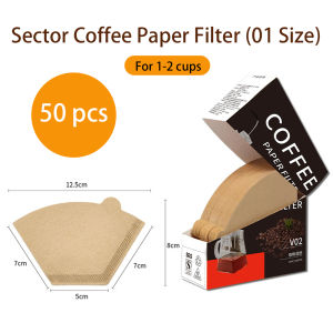 Qsaar V60 Coffee Filter Paper Sector Coffee Paper Filter 01 / 02 Sizes 50 pcs Unbleached Off Natural Brown Hand Dripping Coffee Filter Paper Cafe Home Kitchen