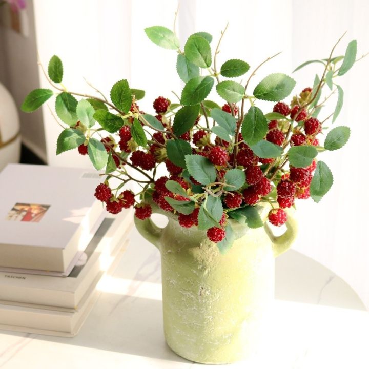 FDGED Green Leaves Artificial Raspberry Branch Luxury Faux Red ...