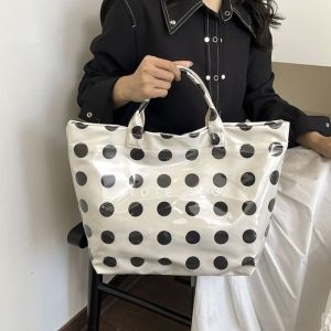 Waterproof Polka Dot Tote Bag Large-Capacity Soft Multifunctional PVC Handbag Polyester Round Casual Shopping Bag Summer