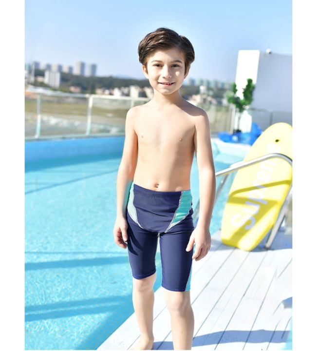 2023 RF New Arrived Boy's Swimming Trunks Cute Swimming Pants Boy Middle  and Large Boy's Students Hot Springs Navy Lycra Fiber
