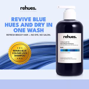 Rehues Colour Shampoo (Blue) for Dyed & Bleached Hair | Anti-Green Fade | Bond Repair + Colour Lock | 500ml SG