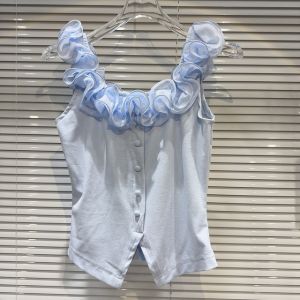 ชุดเด GR168ผ้าแต่งกลีบแต่งระบายแบบกระดุมแถวเดียวกระดุมตาข่ายแขนกุดคอลเลกชันใหม่ฤดูร้อนเสื้อกล้ามเข้ารูปผู้หญิง