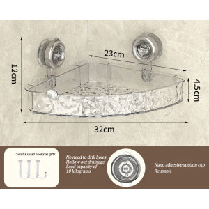 【SG】Bathroom Rack Suction Cup Bathroom Organiser Clear Acrylic Shower Shelves Glacier Water Ripples Corner Shelf