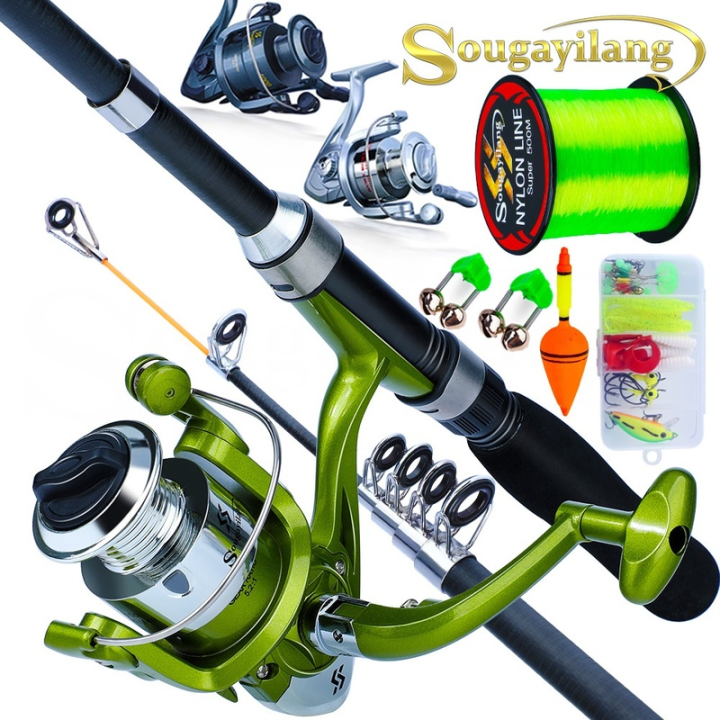 Sougayilang Portable Spinning Fishing Rod and Reel Set 1.6M Travel  Telescopic Fishing Rod with 6BB Spinning Fishing Reel Fishing Line Baits  Accessories Full Set Tackle.