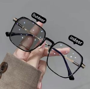 3in1 Photochromic Nearsighted Eyeglasses for Men Women Replaceable Lens Anti-radiation Square Acetate Frame PC Lenses