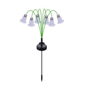 VOIDFARE Realistic Flowers Solar Garden Light Auto on Off Bellflower Flower 6 Heads LED Simulated Light Ground Mounted Removable Flower Stake Light Patio Decor