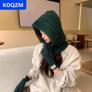 [COD] KOQZM Mùa Đông Balaclava Hat Ấm Dệt Kim Của Phụ Nữ Mui Xe Hat Màu Rắn Một Mảnh Cổ Áo Thun Cap Ngoài Trời Cashmere Mũ