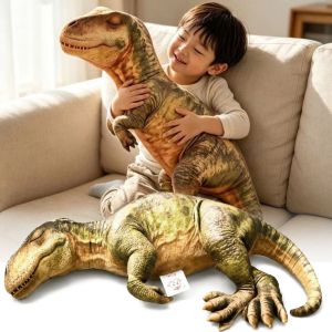 DIVATEN 3D Design Dinosaur Plush Pillow Cotton Filling Lifelike Dinosaur Stuffed Cushion Toy Kawaii Cozy Soft Texture Realistic Sleeping Dinosaur Gift Giving