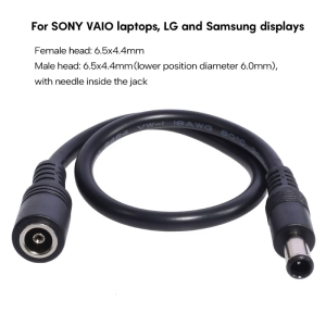 11.8" DC Power Cable 6.5x4.4mm with Pin Power Supply Connector Cord 18AWG Laptop Wire for Computer Monitors