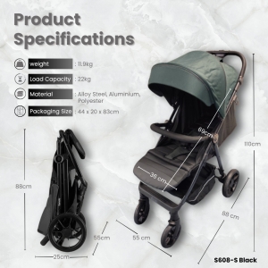 Otomo Premium Luxury Baby Stroller – Auto Quick Fold | Adjustable Recline | Large Rear Wheels