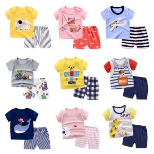 เสื้อผ้าเด็ก ผ้านิ่ม เซ็ต2ชิ้น เช้าชุด เสื้อยืดคอกลม+กางเกงขาสั้น ชุดเด็ก DXT01