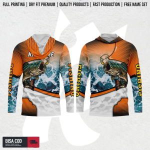Hoodie Mancing Premium Dri-Fit Motif Kufluk fishing Sunset Orange dengan Logo Personalisasi Gratis