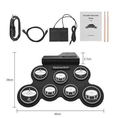 MINOA 1 Box 7-Pads Electronic Drum Set with Sound Effect Pattern USB Portable Electronic Drum Compact Size HIFI Folding Music Drums for Beginner Drum Beginner