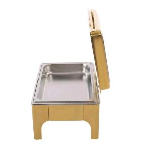 Gold Catering Service Equipment Food Warmer Luxury Hotel Stainless Steel Rectangle Hydraulic Chafing Dish Buffet Set