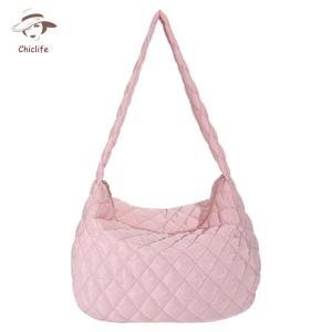 Trendy Women Crossbody Bag with Quilted Rhombus Design and Spacious Interior for Shopping and Travel in Neutral Tones