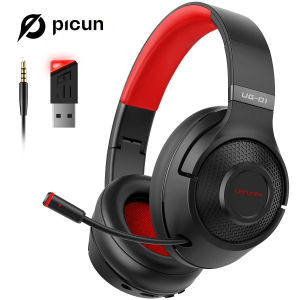 Picun UG01 2.4Ghz USB กิกะเฮิร์ตซ์ชุดหูฟังบลูทูธไร้สายสำหรับ PS5 PS4เกมส์พีซี Headphone Gaming แบบครอบหูพร้อมดองเกิลไมโครโฟนยูเอสบี