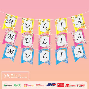 Custom Banner Polkadot Stripe Bunga Maks 9 Huruf Bahan Art Karton Ulang Tahun Syukuran Aqiqah Khitan 4 7 Bulanan