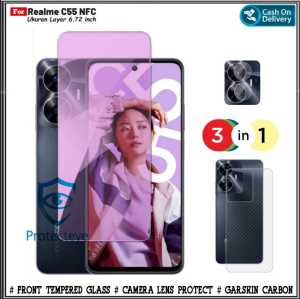 Paket 3in1 Tempered Glass Blue Light REALME C53 C55 NFC Anti Radiasi UV Blue Ray Screen Protector