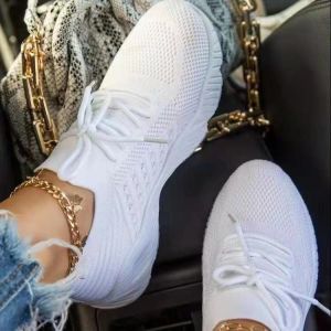 New Summer Large Size Casual Shoes Thick-Soled Solid Color Lace-Up Slip-On Flat Shoes
