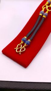 สร้อยคอห้อยพระ 3องค์ ยาว 24นิ้ว หัวลูกตุ้ม สร้อยเชือก สร้อยพระเชือกร่ม สีน้ำเงิน ขนาด 3 มม. สวมหัวได้