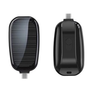 Portable 1200mah type c solar wireless power bank keychain with lanyard
