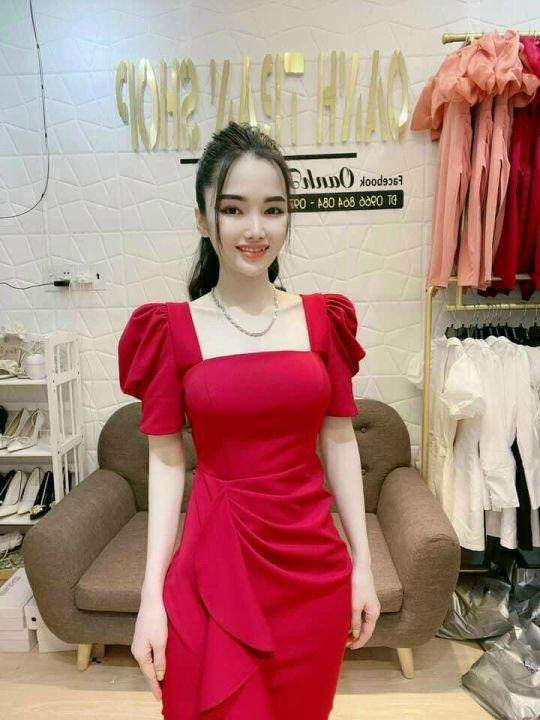 Đầm xòe nữ dáng ngắn cổ vuông tay bồng chun ngực HNL203, váy trễ vai bánh  bèo nơ eo xếp tầng mặc được 2 kiểu | Shopee Việt Nam