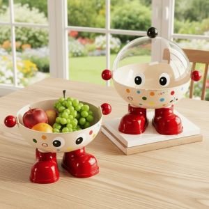 MMLUCK High Foot Design Snack Fruit Plate Cartoon Large Capacity Drain Basket  Plastic Tea Table Plate  Room