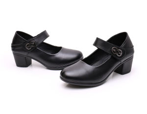 227Clic Black Genuine Cow Leather Dress Pumps for Women Korea Modal Block Heel Shoes