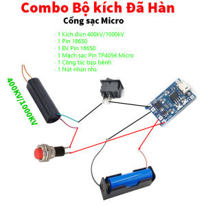 [COMBO ĐỦ BỘ] Kích Điện Cao Áp Vào 3V7-6V ra 400KV/1000KV (Máy đánh lửa dùi cui) - Module tăng áp