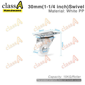 ClassAHW White Nylon Roller Caster Wheel Brake Swivel Rigid Fixed Thread Stem Roda Putih M8 M10 25mm 32mm 50mm 75mm