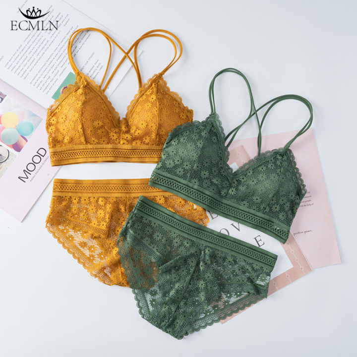 ECMLN Sexy Beauty Back Lingerie Set Lace Bra Sets for Women