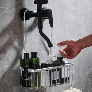 CUNXIN Silver/Black/Grey Hanging Shower Basket Rustproof Large Capacity Bathroom Hanging Shelf Multifunctional with Hooks Bathroom Storage Rack Home
