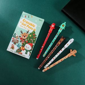 MUSASI 5Pcs Nắp bút Giáng sinh Bộ bút xóa được Nhiều mẫu Xoay Bút gel có thể tẩy được 07mm Bút viết có thể tẩy được. Quà tặng cho tiệc