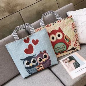 New Upgrade Tas Kanvas Motif Owl Versi Kapasitas Besar