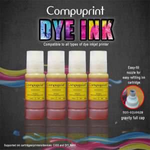 Compuprint Premium Inkjet Dye Ink Universal Ink Continuous ink CISS and DIY Refill 100ml YELLOW Non squeeze - gravity full cap for EcoTank printer 4 Bottle per set
