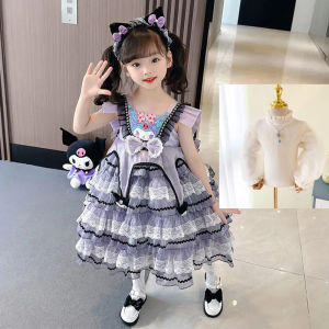 2024Kawaii Sanrio Kuromi สาวชุดโลลิต้าหวาน Girly ลูกไม้ชุดเจ้าหญิงการ์ตูนจีบชุดฤดูใบไม้ร่วงฤดูหนาวเสื้อผ้าเด็ก
