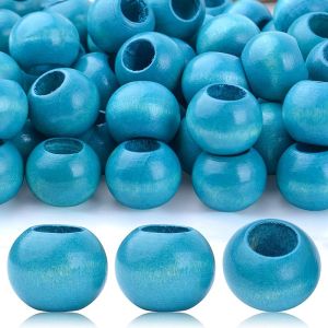 100pcs 20mm Dark Blue Wooden Beads Round Wood Beads with 10mm Large Hole Wooden Macrame Beads Loose Wood Spacer Beads for Jewelry Crafts Making Home Wall Decor