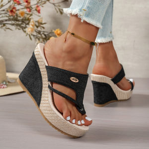 [Free Shipping] 2026 New WomenS Sandals Large Size Wedge Heel High-Heeled Slippers WomenS Thick-Soled Shoes