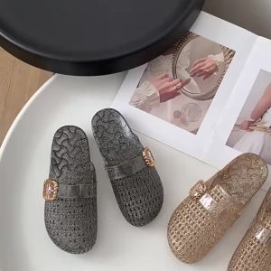 WomenS Summer Outdoor Casual New Style Closed-Toe Half-Slippers With Buckle And Thick Sole Slip-On Design