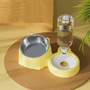 Rubvrenti Pet Automatic Food Feeder Water Dispenser Dogs and Cats 15° Tilt Neck Protection Makanan Kucing